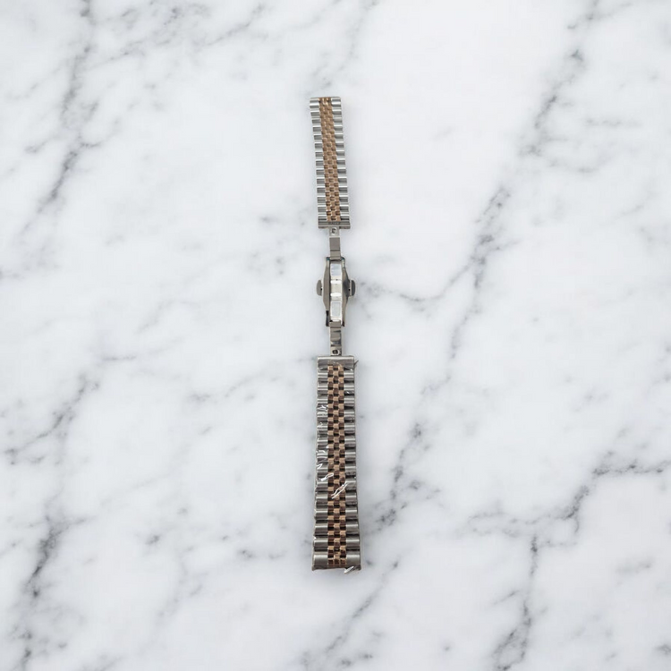 Rallé 20mm Stainless steel Brushed and Rose Gold Jubilee Bracelet - Side view showing refined craftsmanship and premium detail.