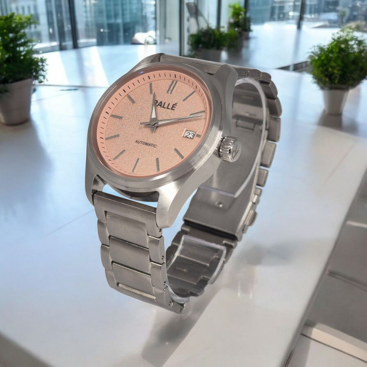 Rallé Solara Watch - Clasp detail showing premium stainless steel case and dial details.