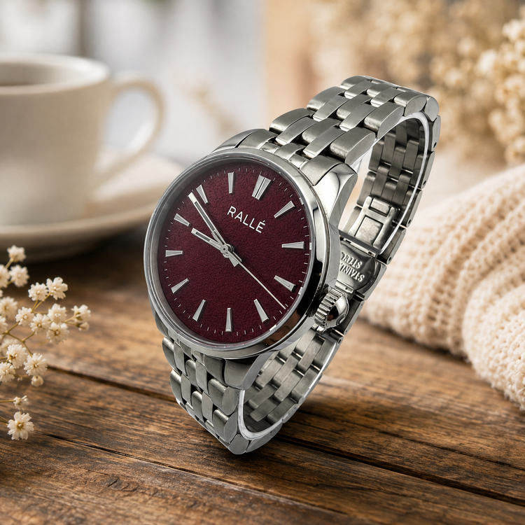 RALLÉ Hawthorne 33mm VH31 Quartz Watch | Maroon Dial Ladies