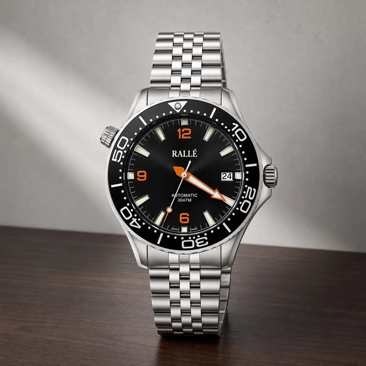 Rallé Rallé Abyss Orange Diver Watch - Front view showing refined craftsmanship and premium detail.
