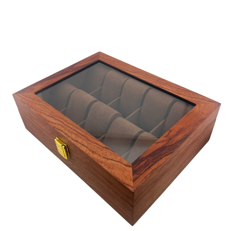Watch Window Luxury 10-Slot Solid Wood Watch Display Box - Rosewood Grain