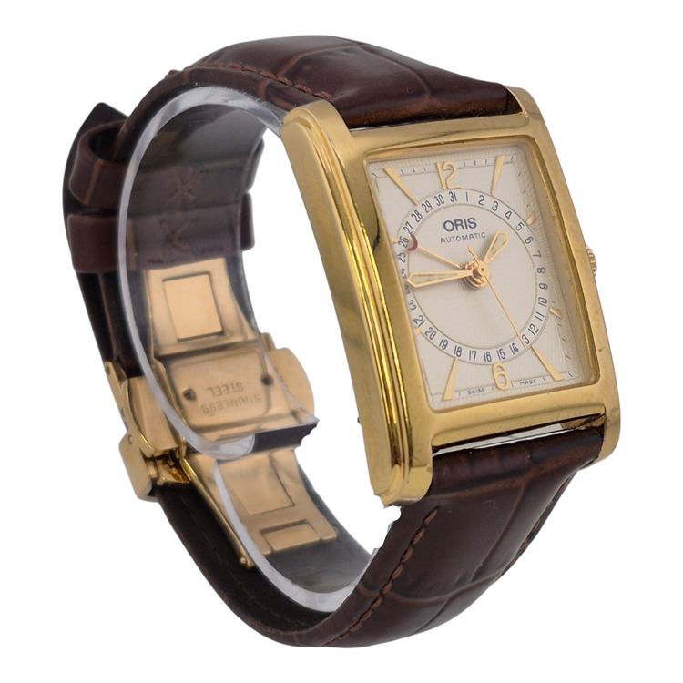 Pre-owned Oris Rectangular Pointer Date Rectangular Swiss Made Gold Steel B7460