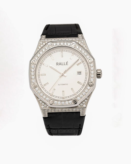 Rallé Diamond Elegant Watch - Macro detail view showing premium stainless steel case and dial details.