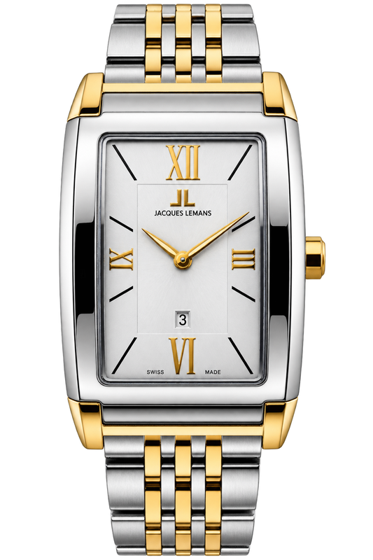 Jacques Lemans 1-1065 — Swiss-Made Two-Tone Tank Watch NOS
