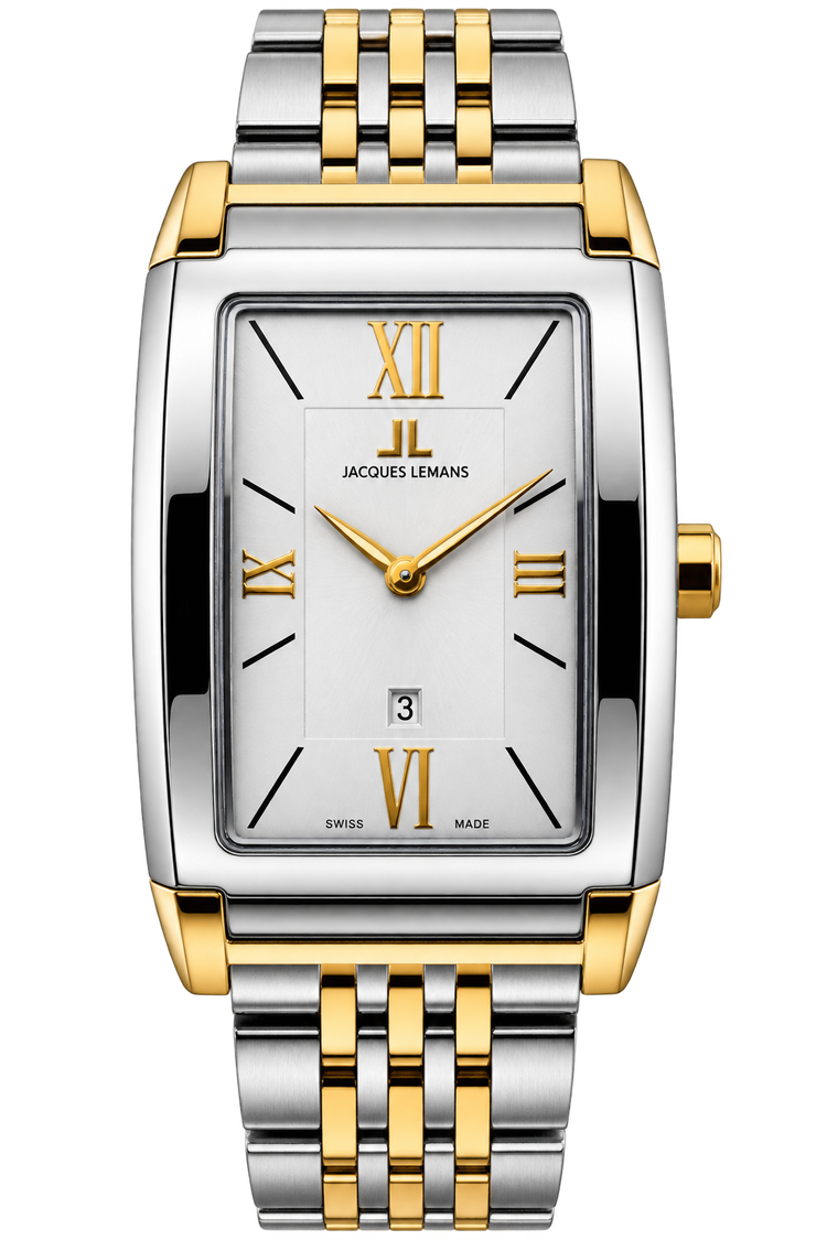 Jacques Lemans 1-1065 — Swiss-Made Two-Tone Tank Watch NOS