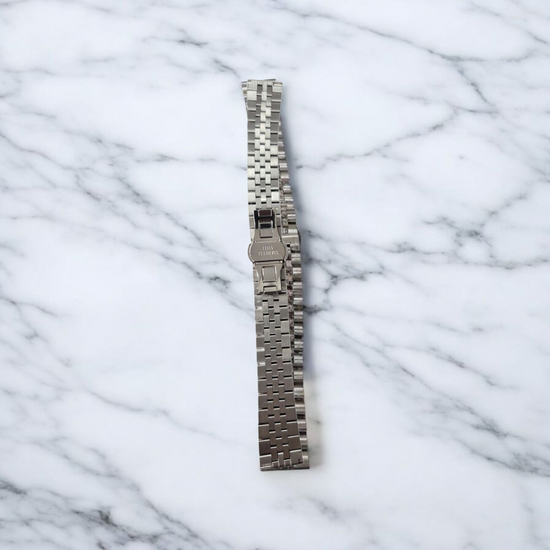 Rallé 19mm Polished Silver Stainless Steel Jubilee Band - Angle view showing refined craftsmanship and premium detail.