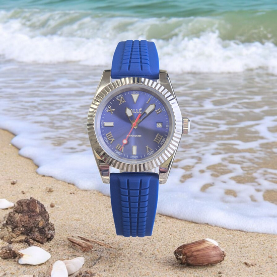 Rallé Blue Sovereign Watch - Profile view showing premium stainless steel case and dial details.