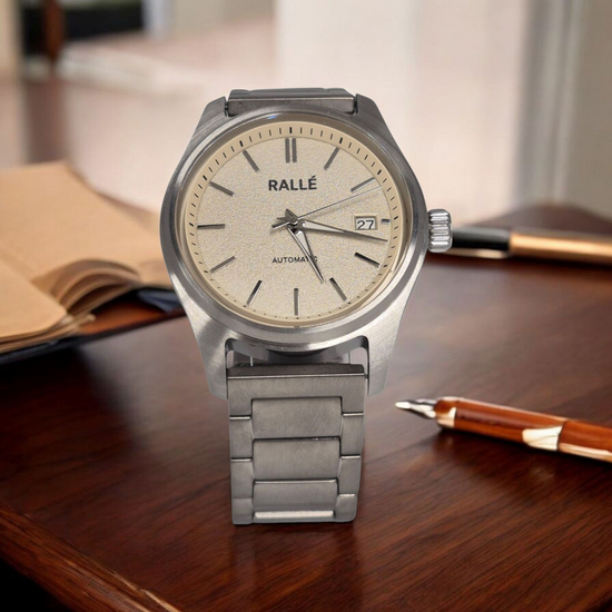 Rallé Solara Watch - Bezel detail showing premium stainless steel case and dial details.
