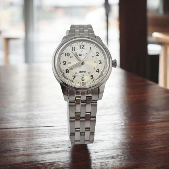 Rallé FULL CIRCLE - SILVER (LADIES) Watch - Side view showing premium stainless steel case and dial details.