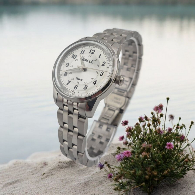 Rallé FULL CIRCLE - SILVER (LADIES) Watch - Wrist shot showing premium stainless steel case and dial details.