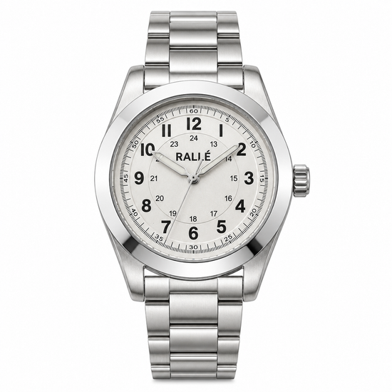 Rallé FULL CIRCLE - SILVER Watch - Front view showing premium stainless steel case and dial details.