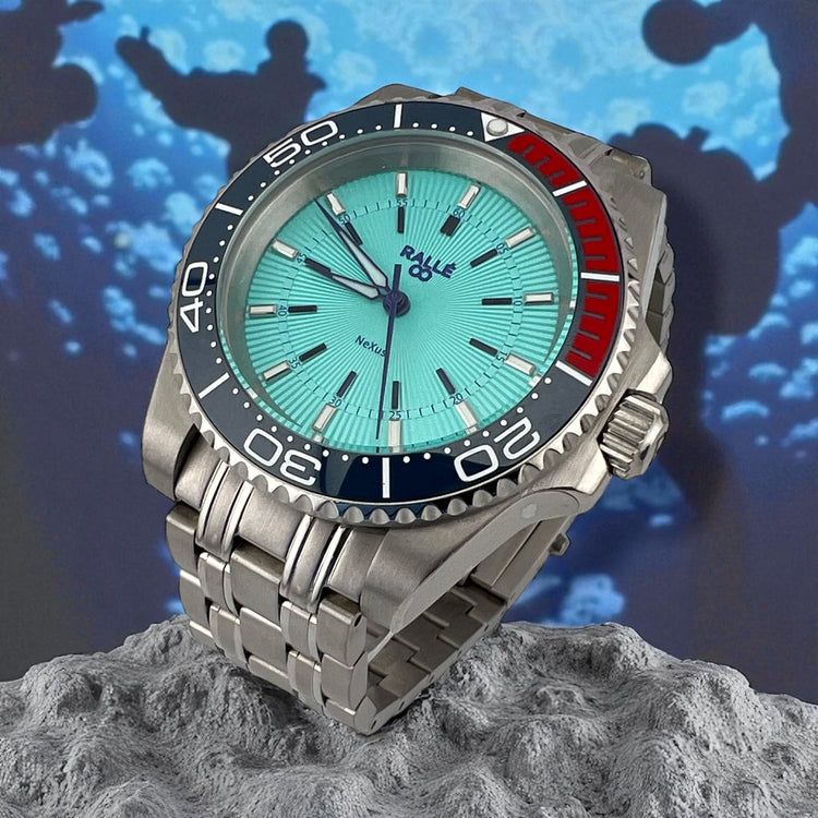 Rallé Nexus Diver's - Sky Blue - Close-up dial view showing refined craftsmanship and premium detail.
