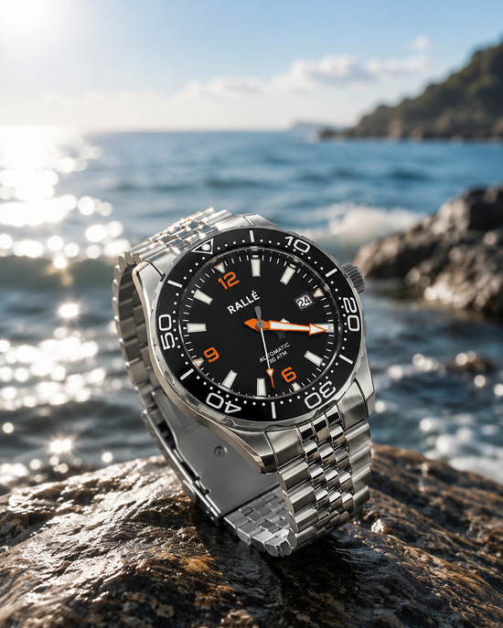 Rallé Rallé Abyss Orange Diver Watch - Detail close-up view showing refined craftsmanship and premium detail.