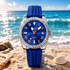 Rallé Blue Sovereign Watch - Crown detail showing premium stainless steel case and dial details.