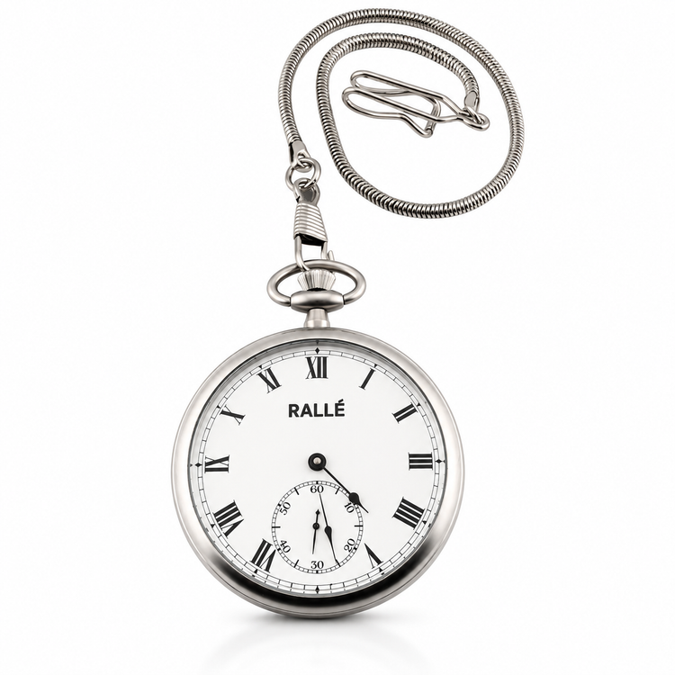 Rallé Vintage Mechanical Pocket Watch - Exhibition case back view showing refined craftsmanship and premium detail.