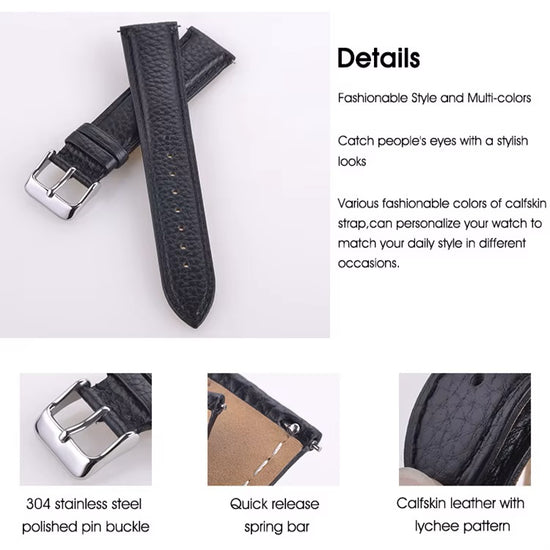 Rallé Watch Leather Band (20mm) - Texture close-up view showing refined craftsmanship.