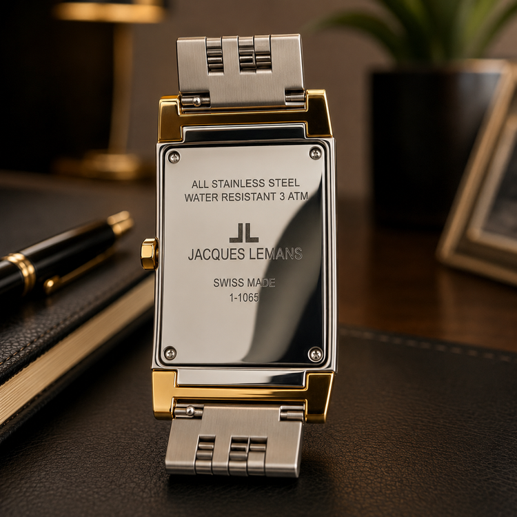 Jacques Lemans 1-1065 — Swiss-Made Two-Tone Tank Watch NOS