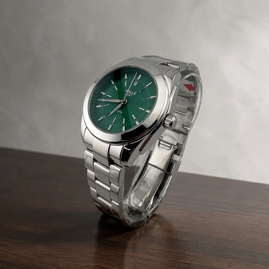 Rallé NeXus Green Watch - Front view showing premium stainless steel case and dial details.