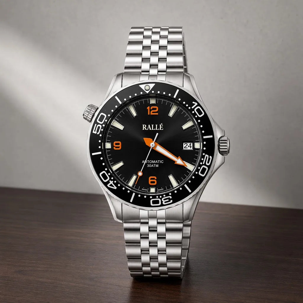 Rallé Rallé Abyss Orange Diver Watch - Front view showing refined craftsmanship and premium detail.