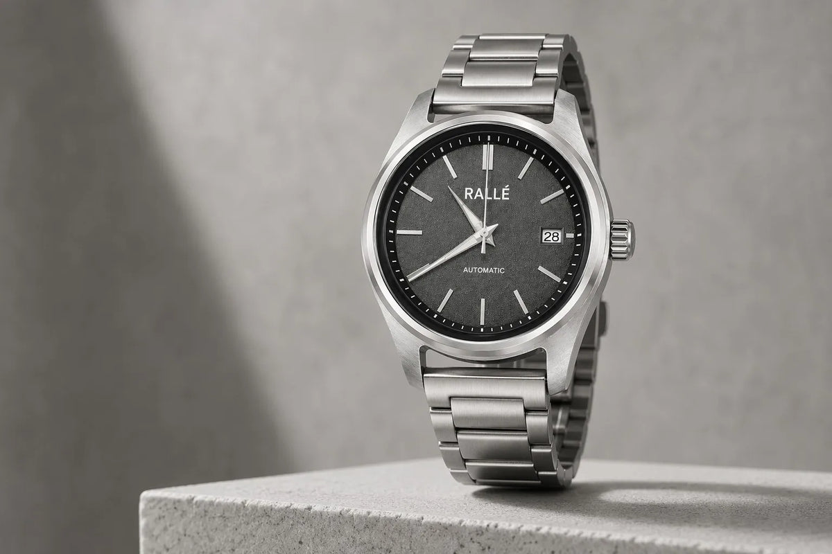Rallé Solara Watch - Elegant studio shot showing refined watch design and precision detail.