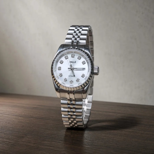 Rallé Silver Mist Watch - Primary front view showing premium stainless steel case and dial details.