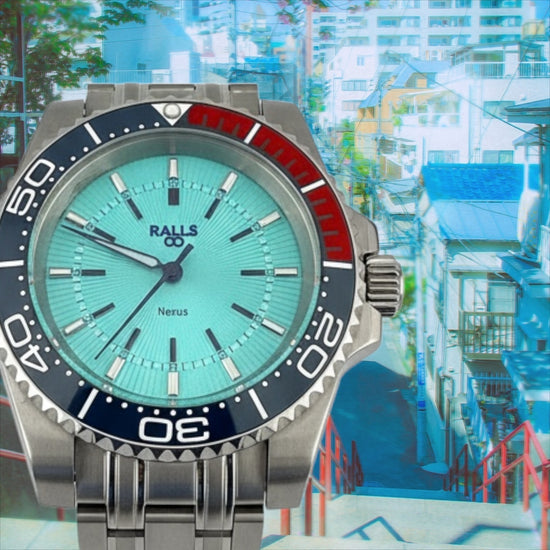 Rallé Nexus Diver's - Sky Blue - Crown detail view showing refined craftsmanship and premium detail.