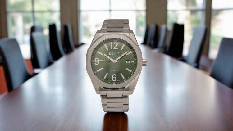 Ralle Executive Swiss Automatic Watch - Alternate view showing premium stainless steel case and dial details