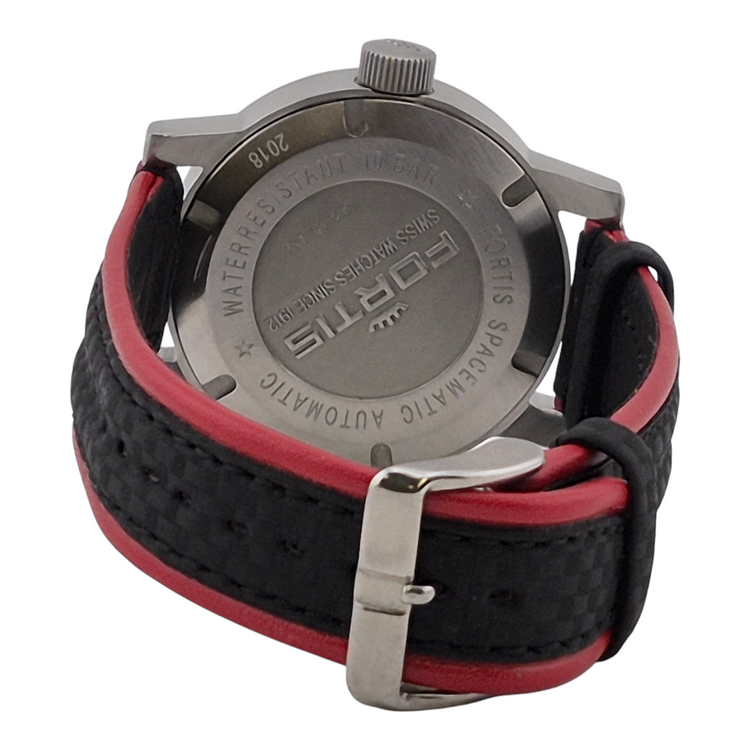 Pre-owned Fortis Spacematic Perfect , Swiss Made, New Matching Red and Black Leather Band