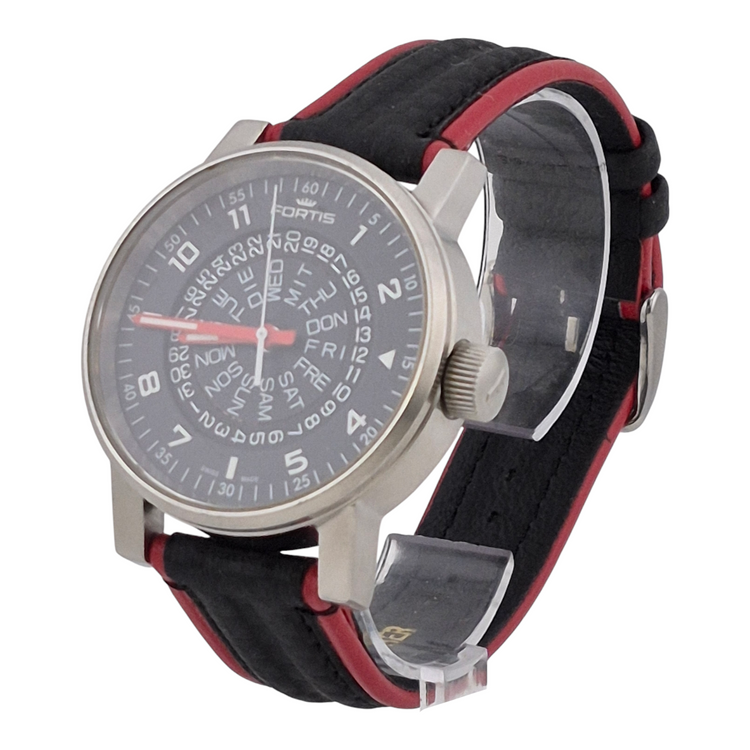 Pre-owned Fortis Spacematic Perfect , Swiss Made, New Matching Red and Black Leather Band