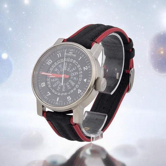 Pre-owned Fortis Spacematic Perfect , Swiss Made, New Matching Red and Black Leather Band