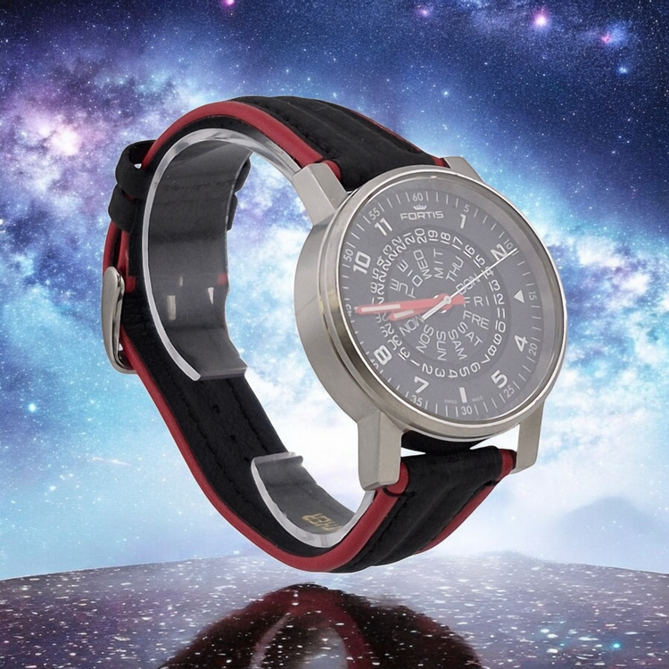 Pre-owned Fortis Spacematic Perfect , Swiss Made, New Matching Red and Black Leather Band