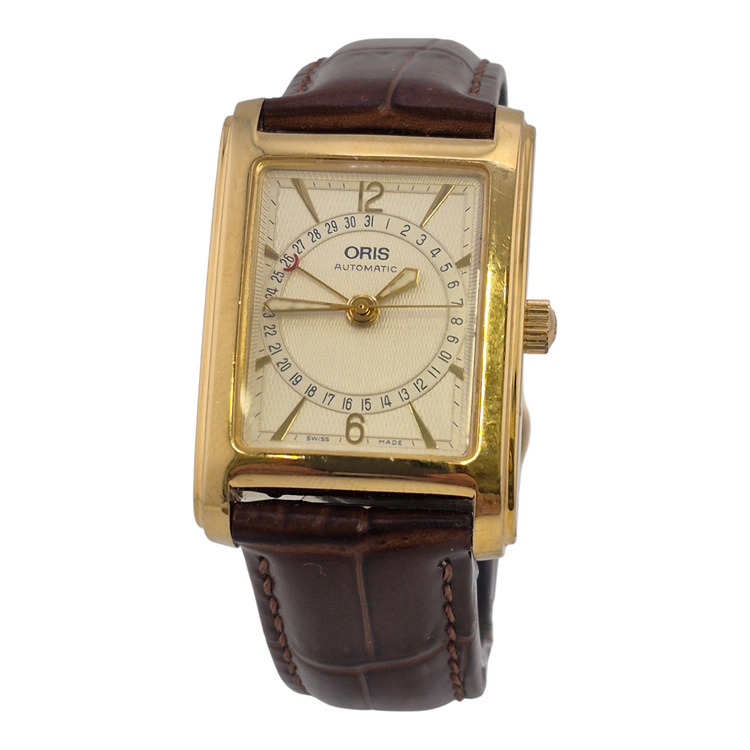 Pre-owned Oris Rectangular Pointer Date Rectangular Swiss Made Gold Steel B7460