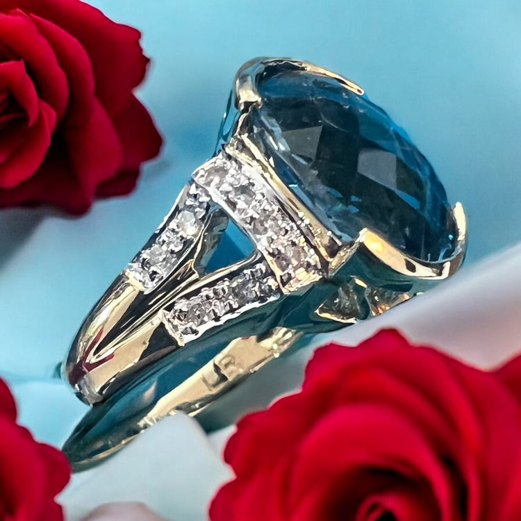 Vintage Blue Topaz & Diamond Ring