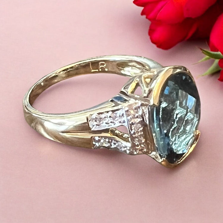 Vintage Blue Topaz & Diamond Ring