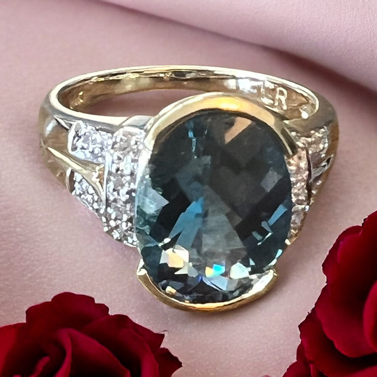 Vintage Blue Topaz & Diamond Ring