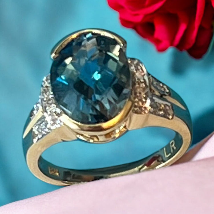 Vintage Blue Topaz & Diamond Ring