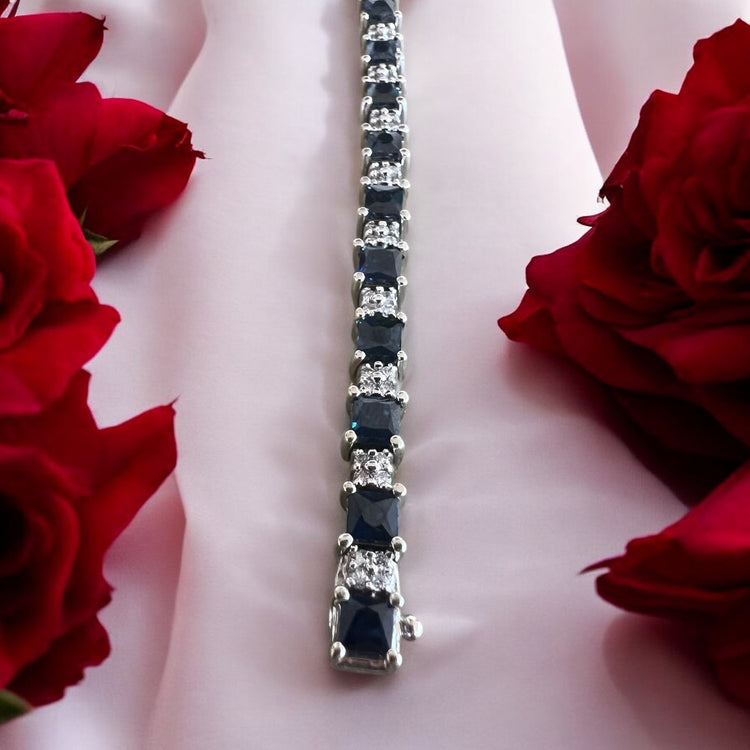 Ralle Midnight Blue Sapphire & Diamond Tennis Bracelet - Side angle view showing premium sapphire and diamond details
