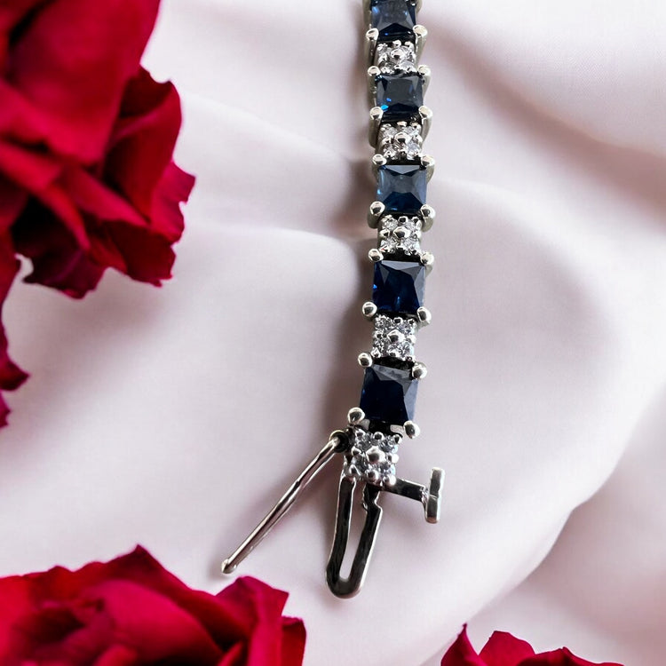 Ralle Midnight Blue Sapphire & Diamond Tennis Bracelet - Detail view showing premium sapphire and diamond craftsmanship